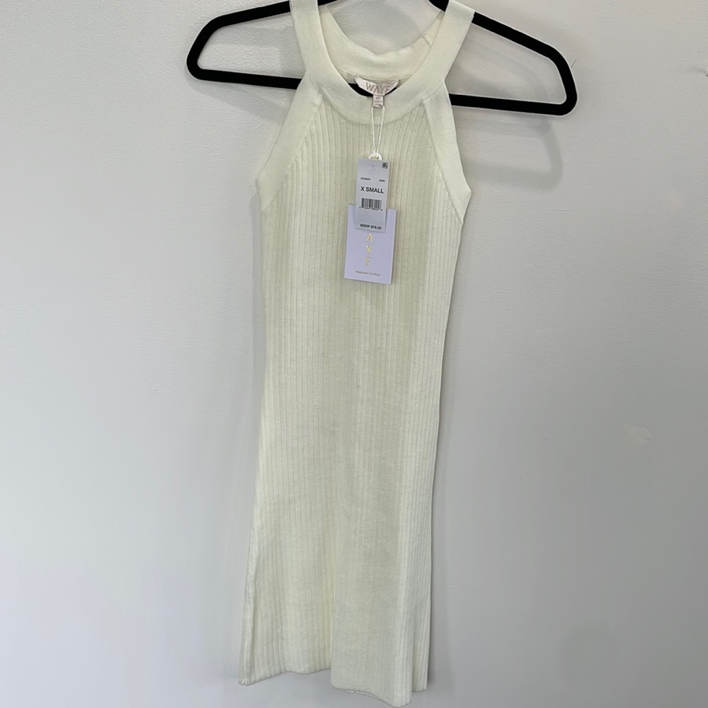 NWT WAYF cream ribbed fitted knit mini vacation festival party dress Size XS